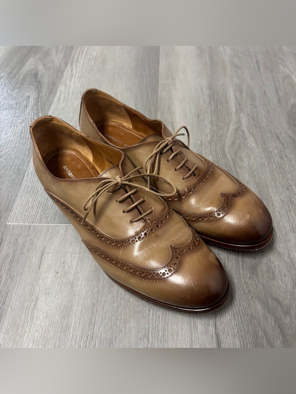 Antonio Maurizi Made in Italy Brown Leather Wingtip Oxfords Shoes Mens Size 9